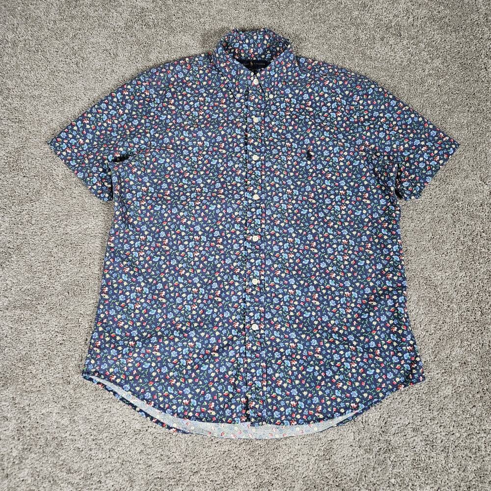 Ralph Lauren Shirt Men's Large Blue Floral Button Up AOP Preppy Casual